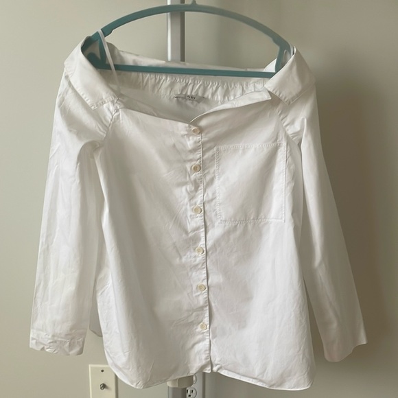 Tibi Notched Off shoulder white cotton blouse top, size US 4 - Picture 4 of 10